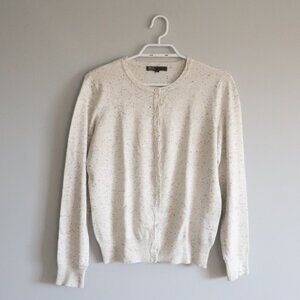 89th and Madison Womens White Sz S Speckled Crewneck Buttoned‎ Cardigan Sweater